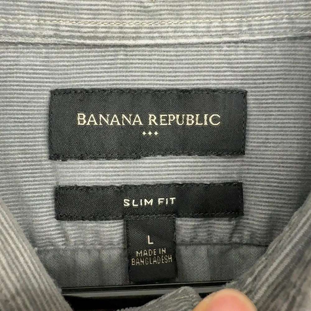 Banana Republic Button Down Shirt Mens L Grey Cotton Corduroy Slim Fit Casual